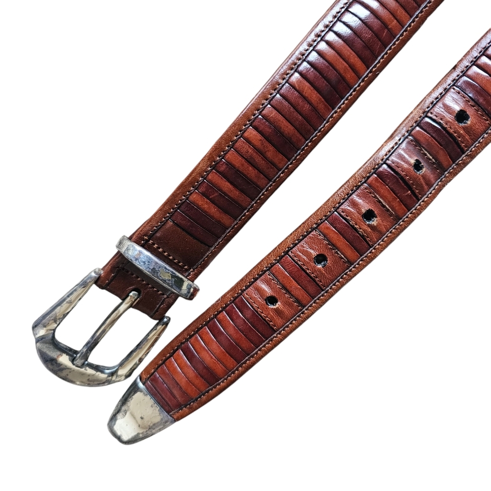 Cale Mens Brown Genuine Leather Ribbed belt sz 40